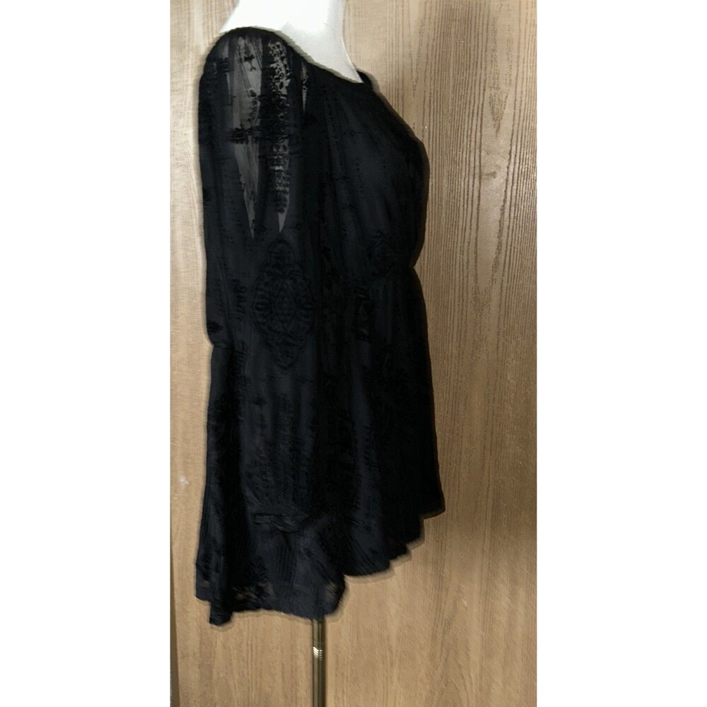 TORRID Black Flocked Mesh Square Neck Peasant Top Gothic Boho Plus Size 1 1X - Picture 12 of 12